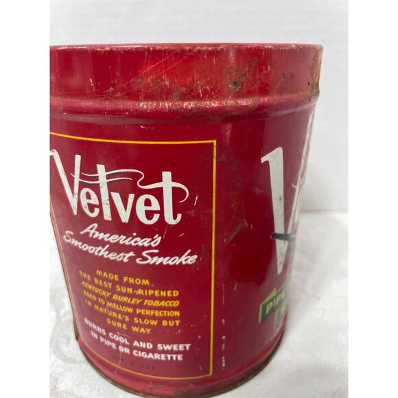 Vintage Velvet Pipe & Cigarette Tobacco Large Red Surface Rust Wear Lid & Tin - Picture 10 of 12